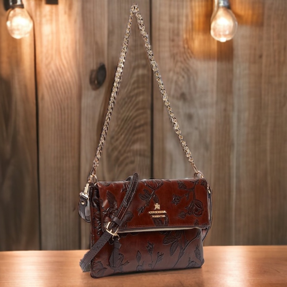 Italian Mahogany Leather Crossbody/Clutch Handbag by Cuoieria Fiorentina